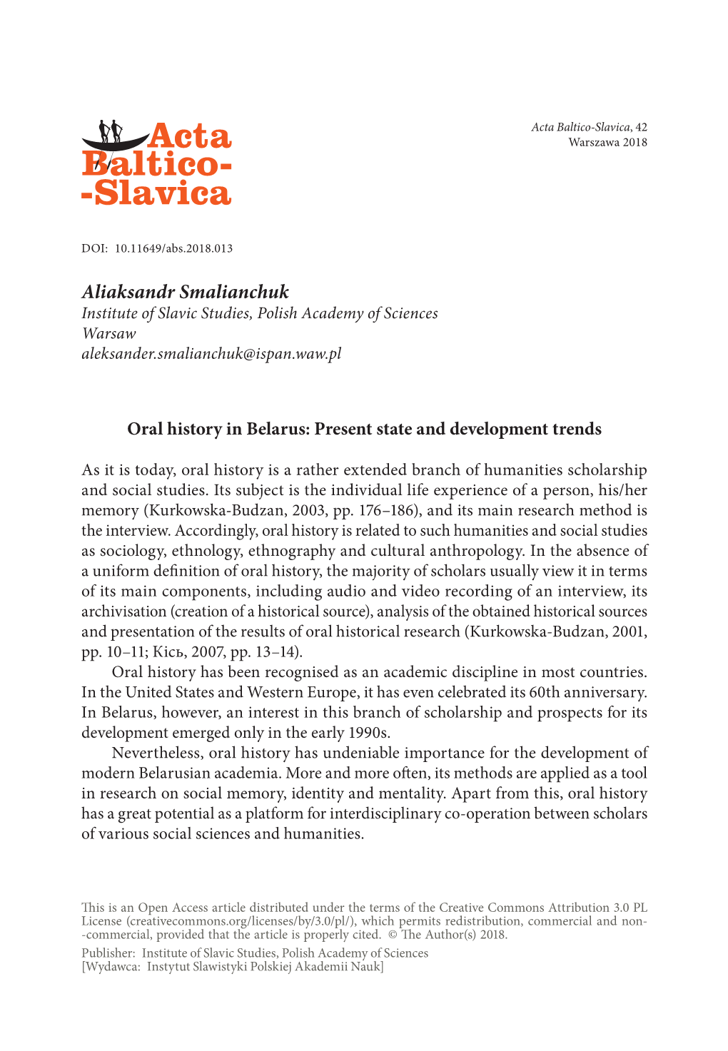 Oral History in Belarus: Present State and Development Trends