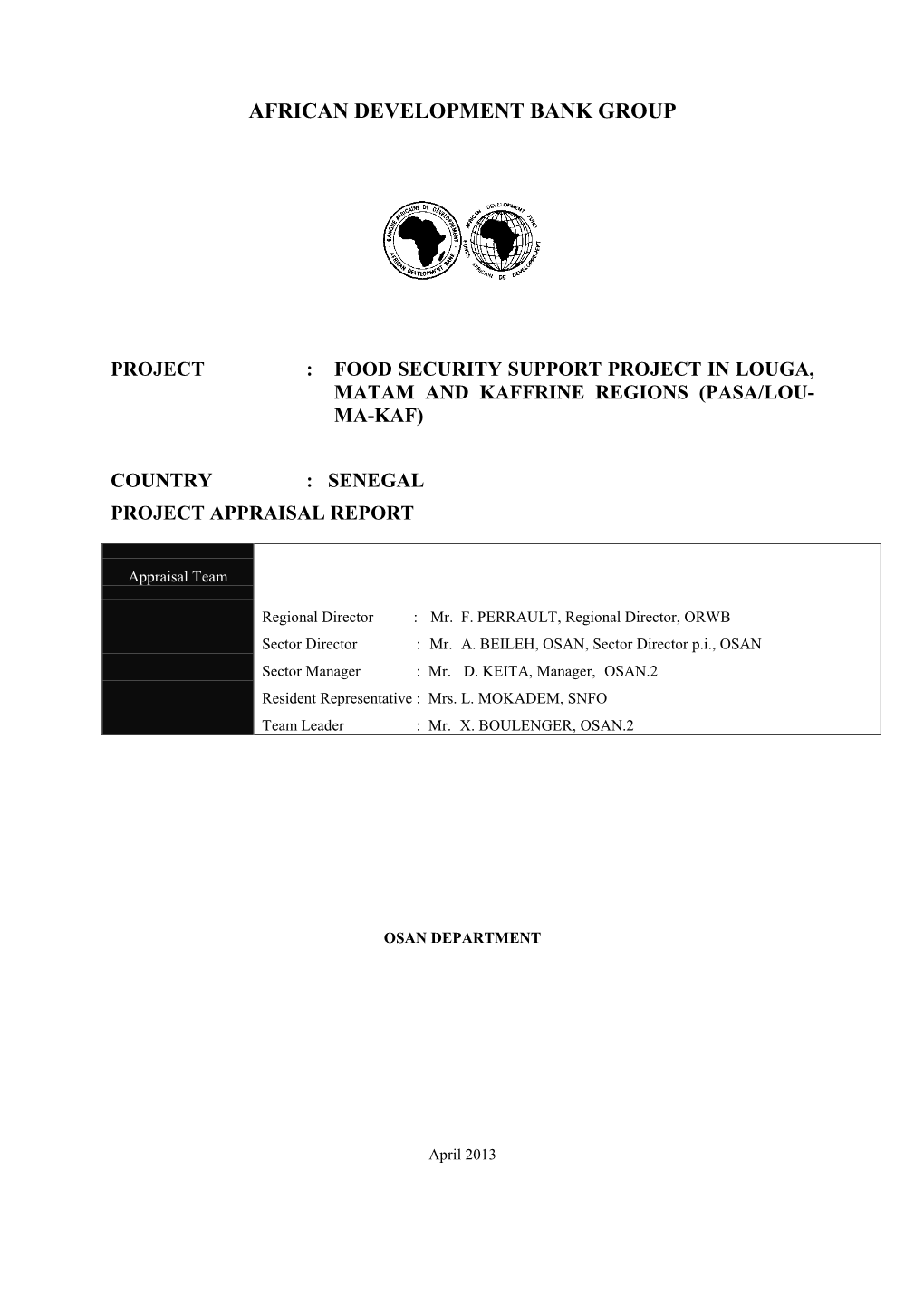 Senegal Project Appraisal Report
