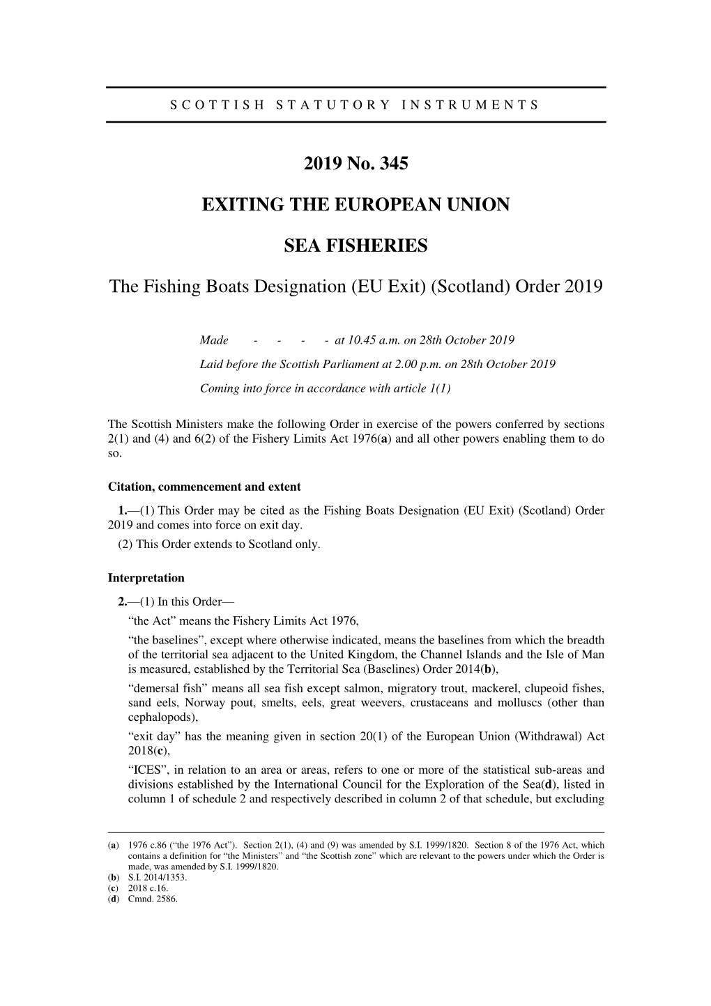 The Fishing Boats Designation (EU Exit) (Scotland) Order 2019