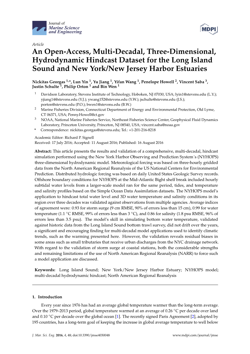 An Open-Access, Multi-Decadal, Three-Dimensional, Hydrodynamic Hindcast Dataset for the Long Island Sound and New York/New Jersey Harbor Estuaries