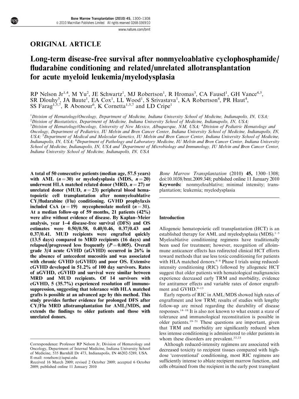 Long-Term Disease-Free Survival After Nonmyeloablative