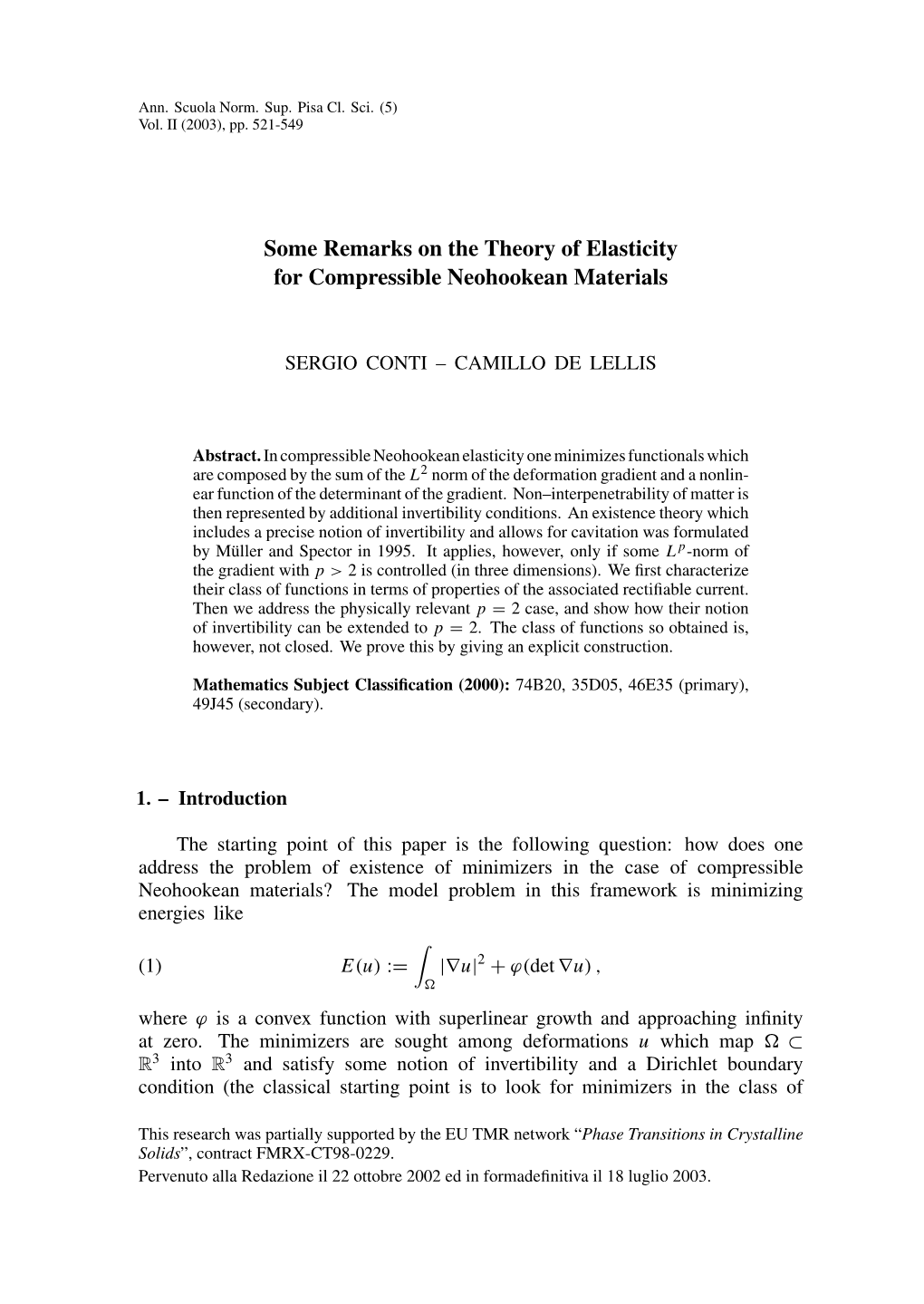 Remarks on the Theory of Elasticity for Compressible Neohookean Materials