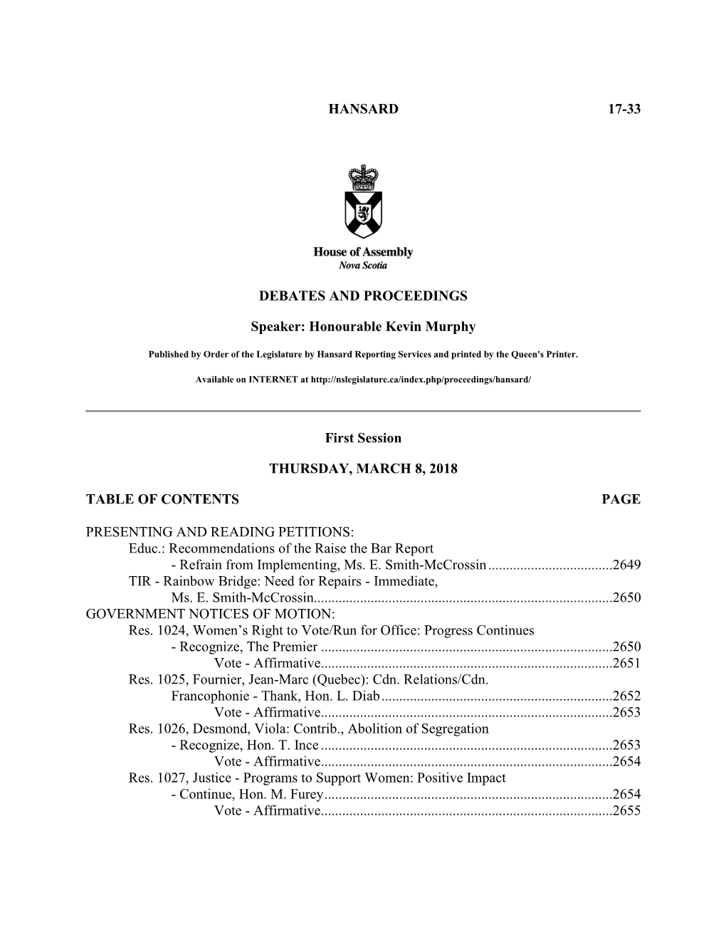 Hansard 17-33 Debates And