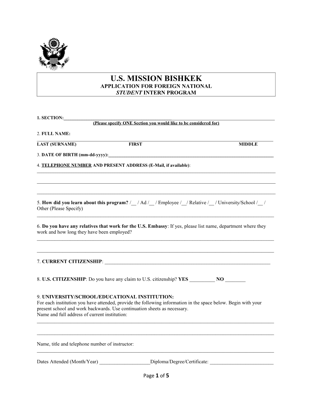 Application for Foreign National