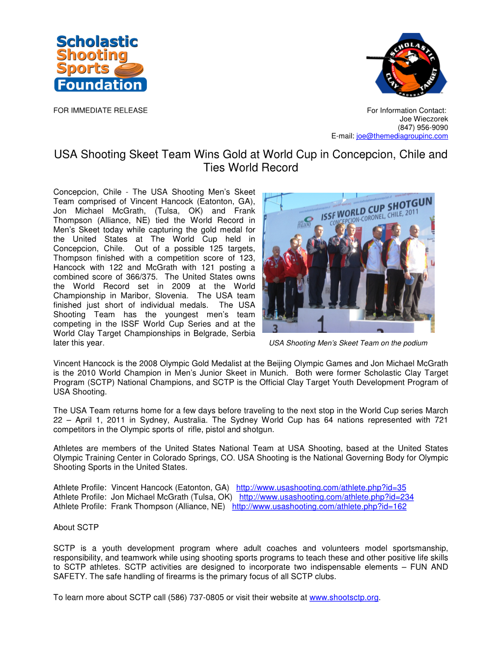 USA Shooting Skeet Team Wins Gold at World Cup in Concepcion, Chile and Ties World Record