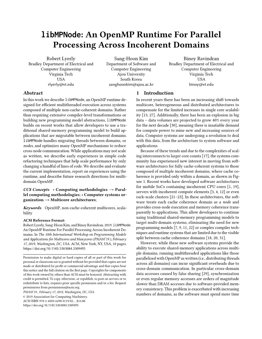 An Openmp Runtime for Parallel Processing Across Incoherent Domains