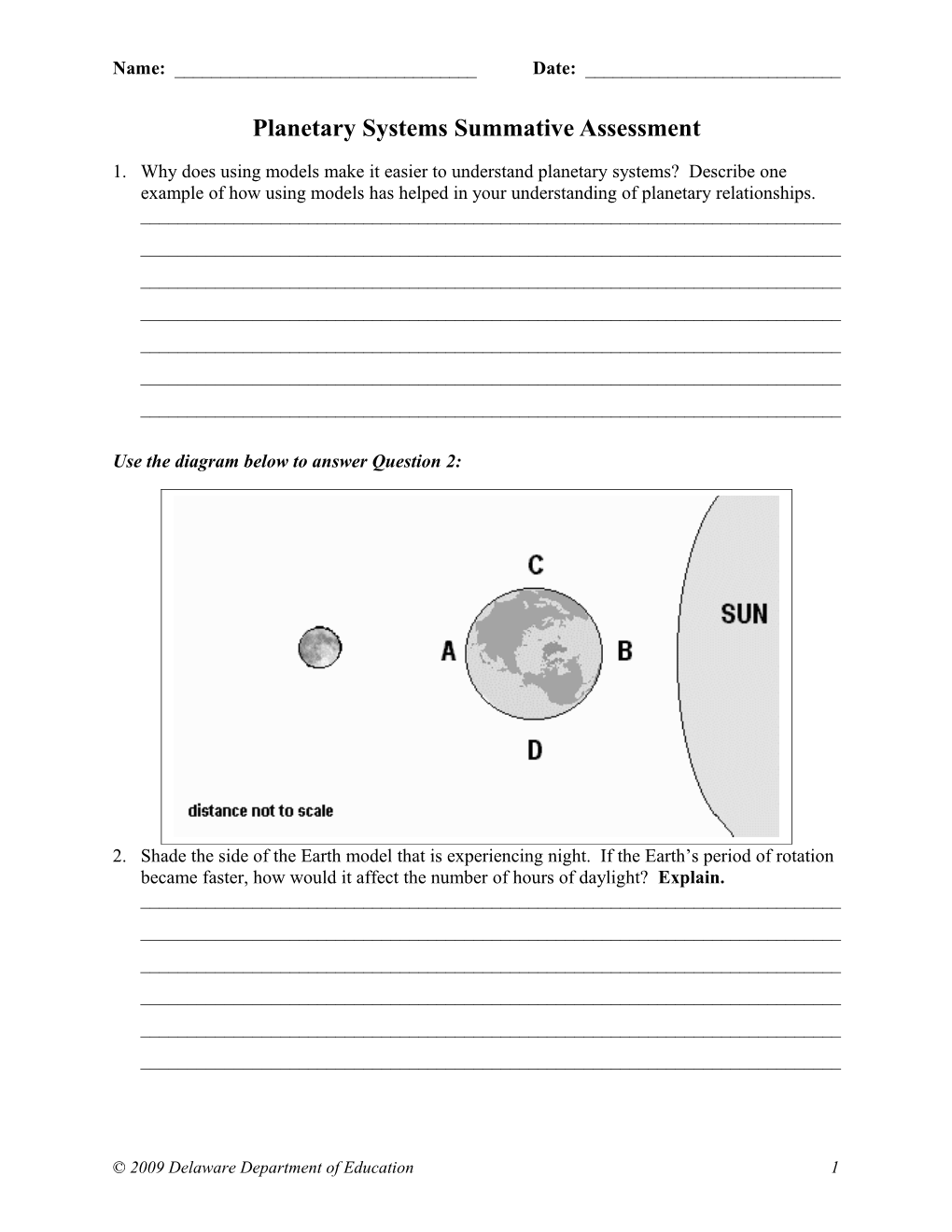 Planetary Systems Summative Assessment