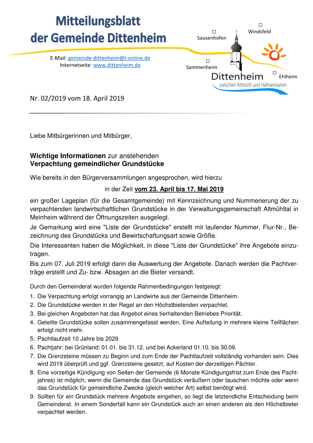 Mitteilungsblatt Dittenheim 02 2019