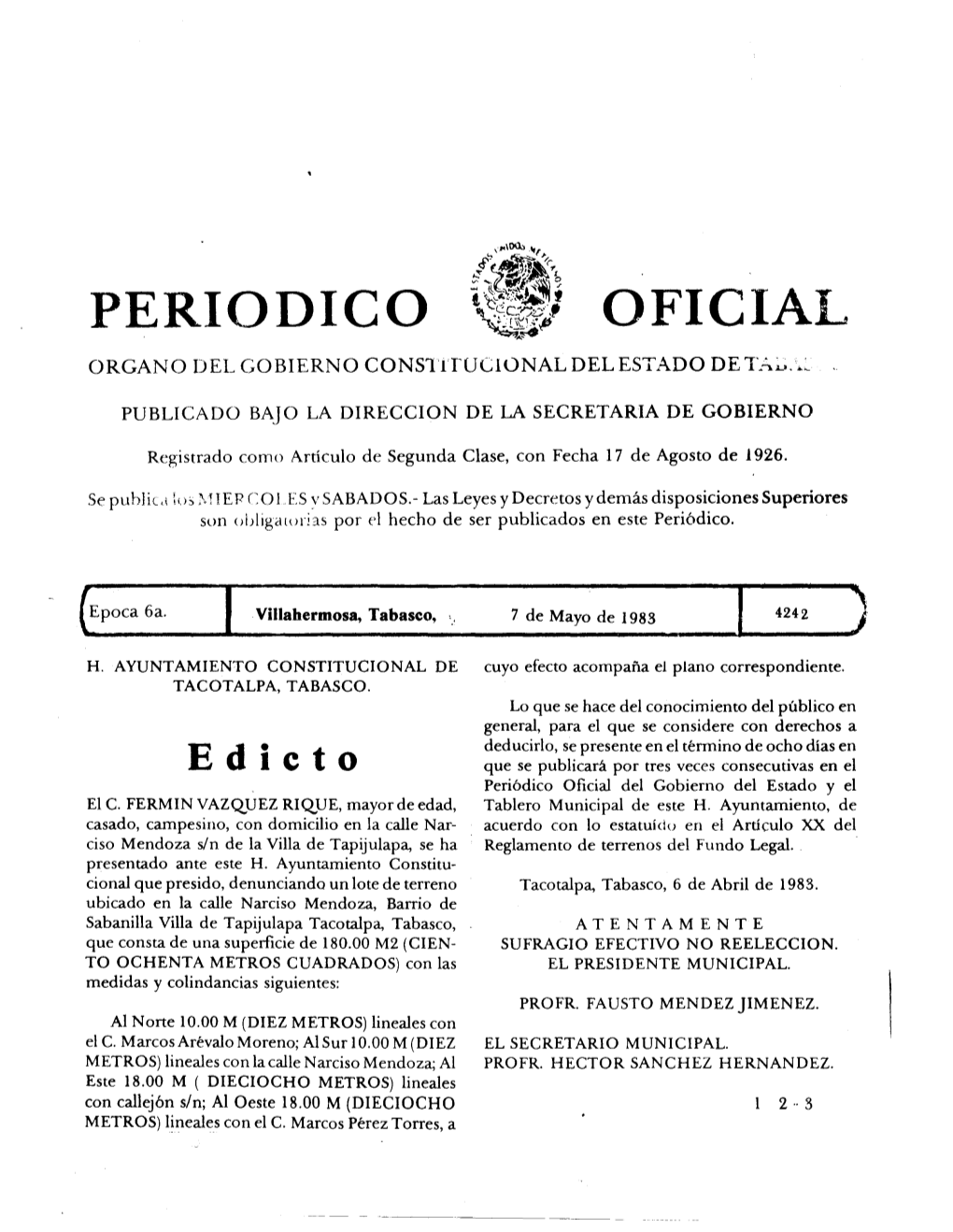 PERIODICO OFICIAL ORGANO DEL GOBIERNO Constitucional DEL ESTADO DE TA~..•.~