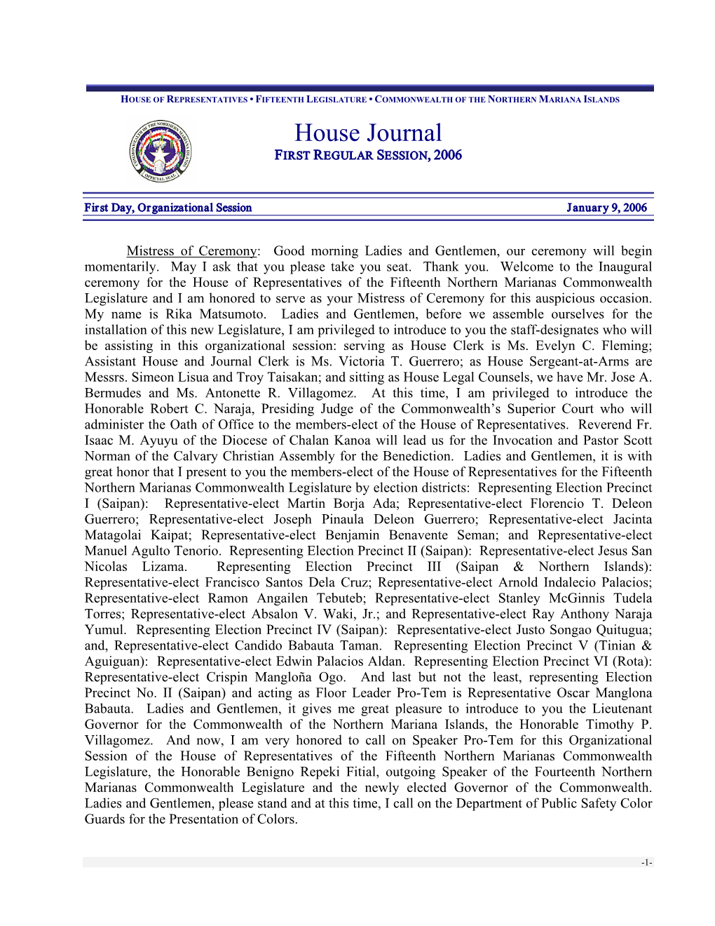 House Journal FIRST REGULAR SESSION, 2006