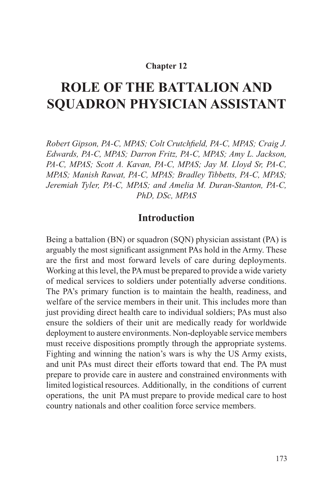 Role of the Battalion and Squadron Physician Assistant