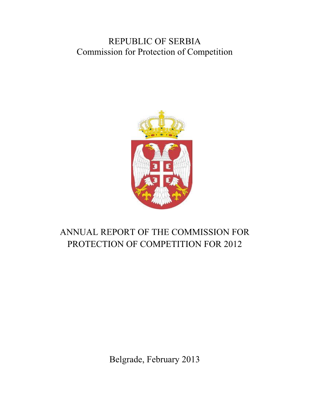 REPUBLIC of SERBIA Commission for Protection of Competition