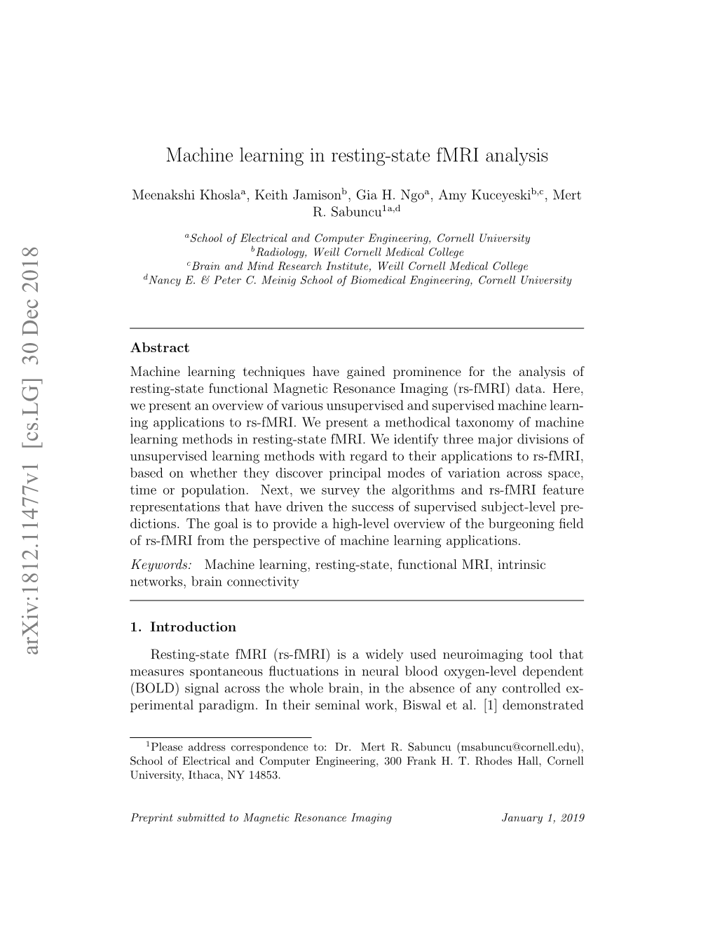 Machine Learning in Resting-State Fmri Analysis