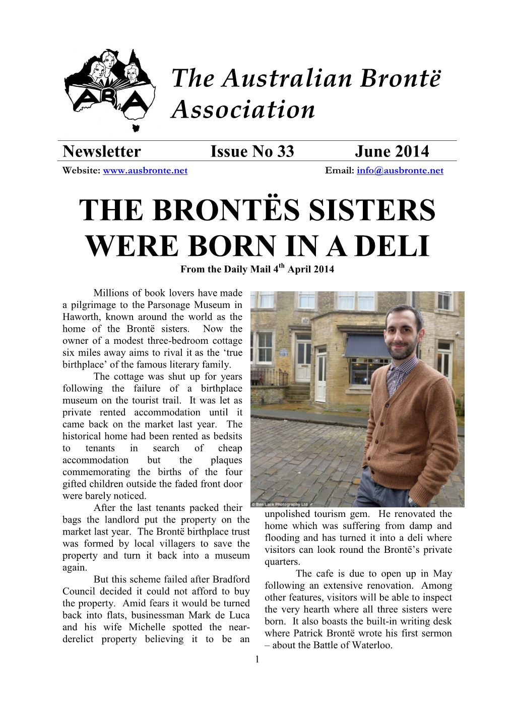 THE BRONTËS SISTERS WERE BORN in a DELI from the Daily Mail 4Th April 2014