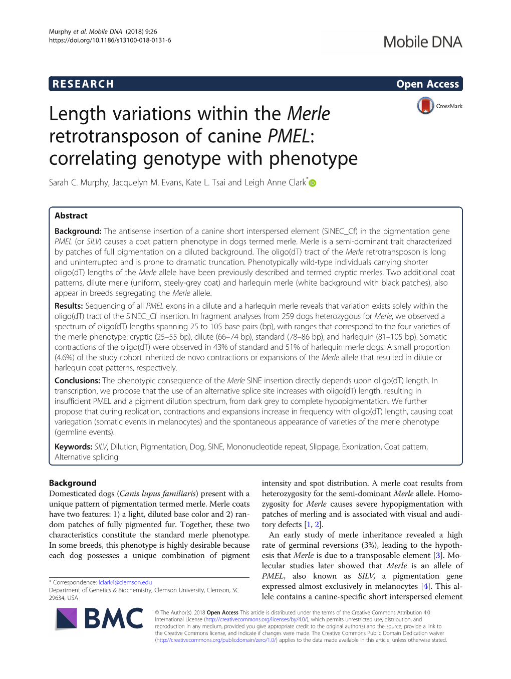 Length Variations Within the Merle Retrotransposon of Canine PMEL: Correlating Genotype with Phenotype Sarah C