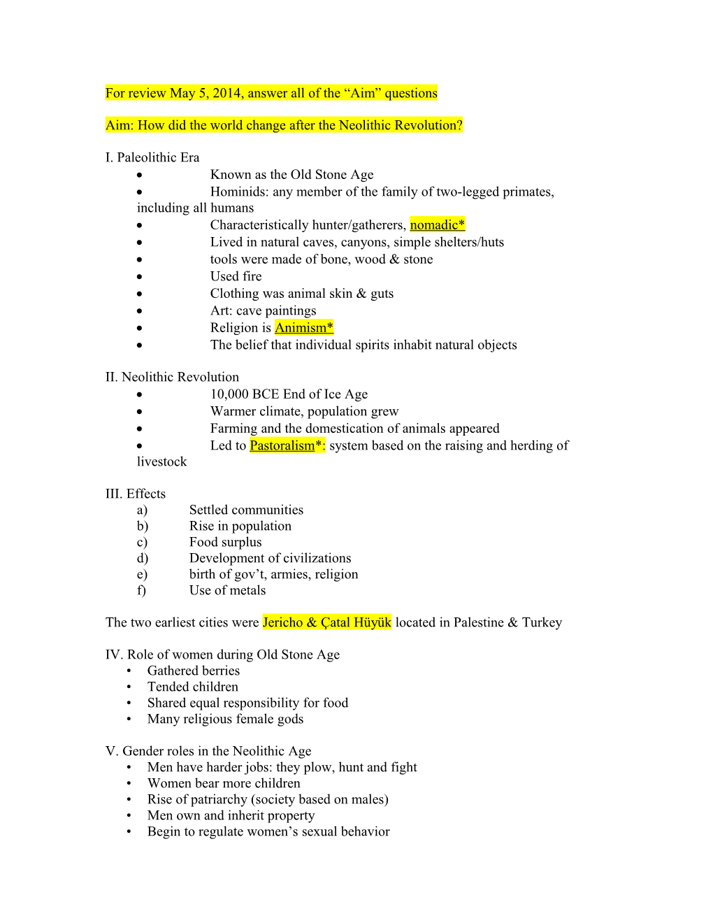 For Review May 5, 2014, Answer All of the Aim Questions