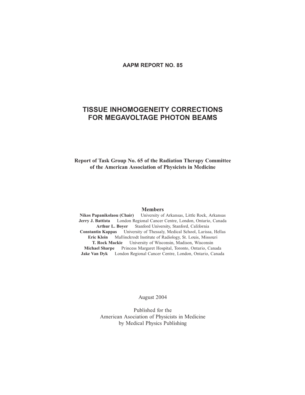 Tissue Inhomogeneity Correction for Megavoltage Photon Beams