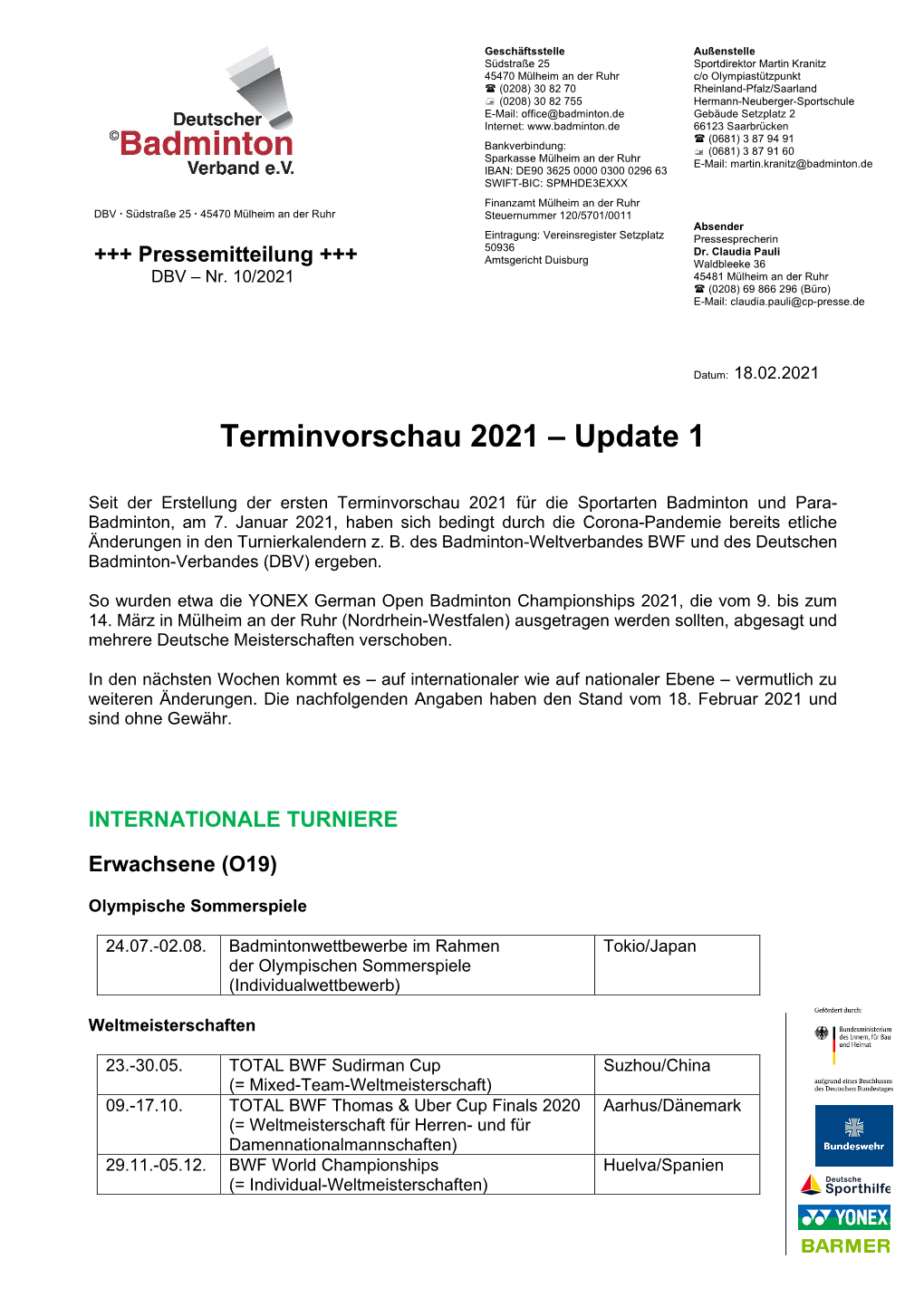 Terminvorschau 2021 – Update 1