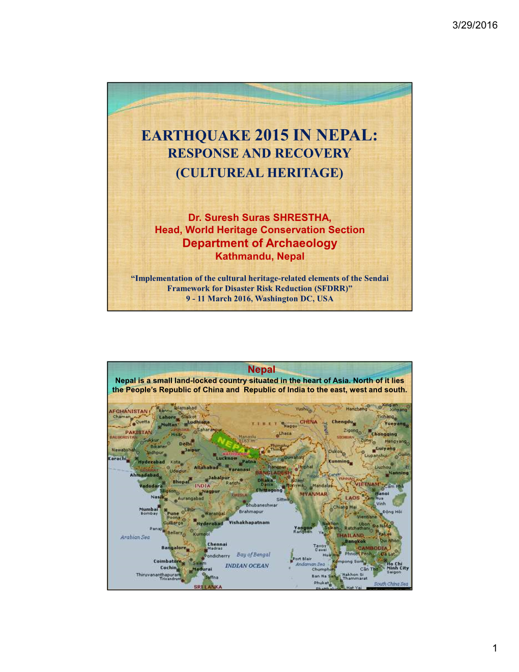 Earthquake 2015 in Nepal: Response and Recovery (Cultural Heritage)