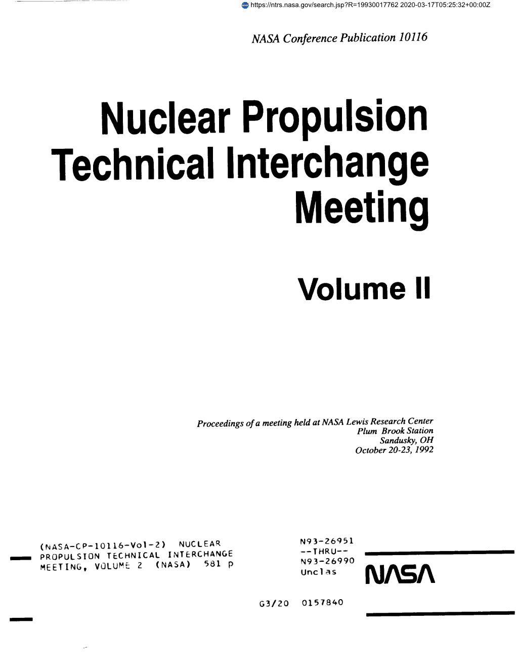 Nuclearpropulsion Technicalinterchange Meeting