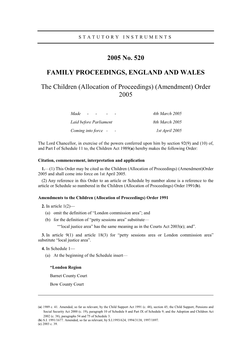 2005 No. 520 FAMILY PROCEEDINGS