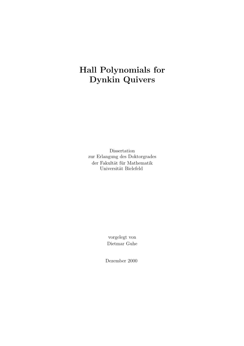 Hall Polynomials for Dynkin Quivers