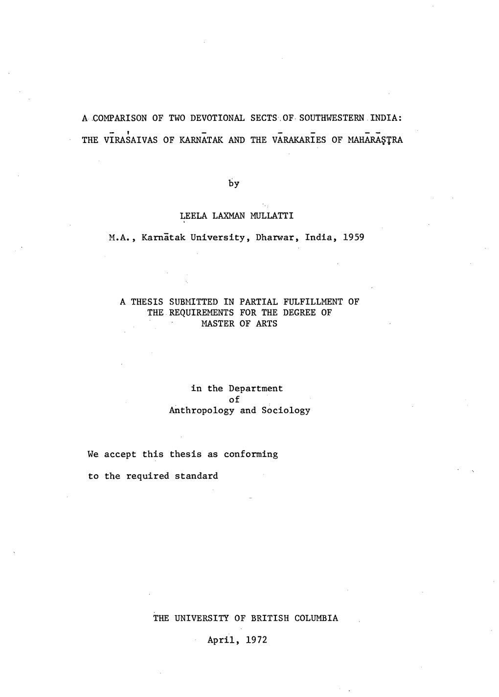 A Comparison of Two Devotional Sects.Of Southwestern.India