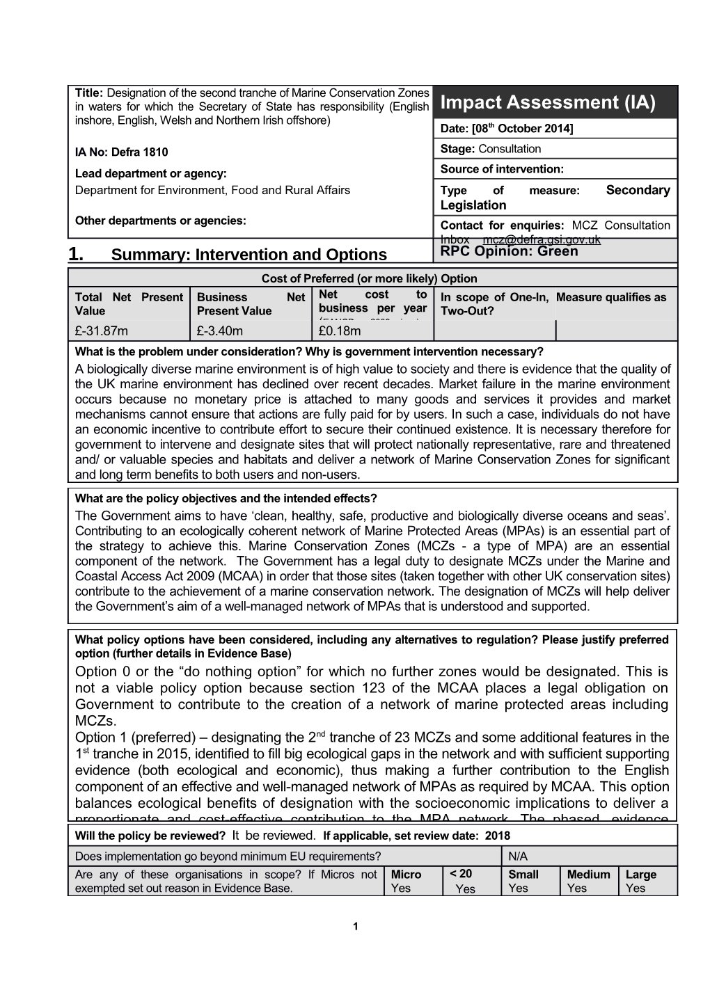 Summary: Intervention and Options