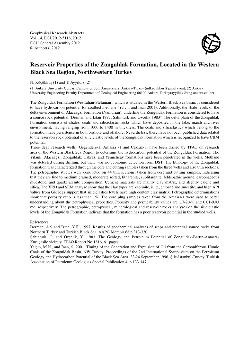 Reservoir Properties of the Zonguldak Formation, Located in the Western Black Sea Region, Northwestern Turkey