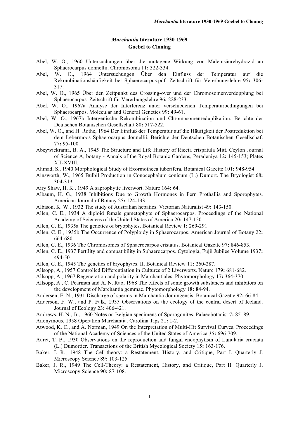 Marchantia References 1930-1969