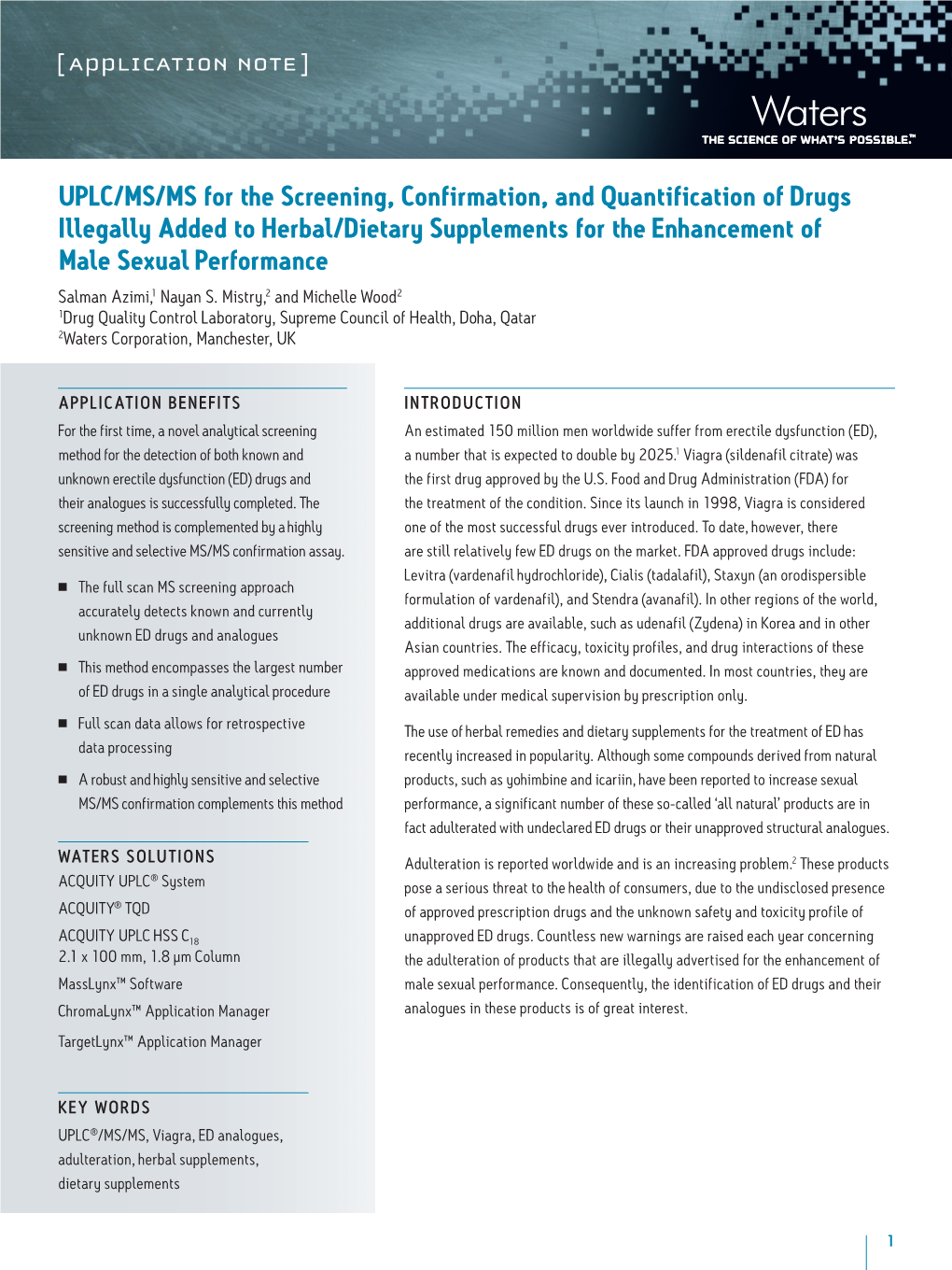 UPLC/MS/MS for the Screening, Confirmation, and Quantification Of