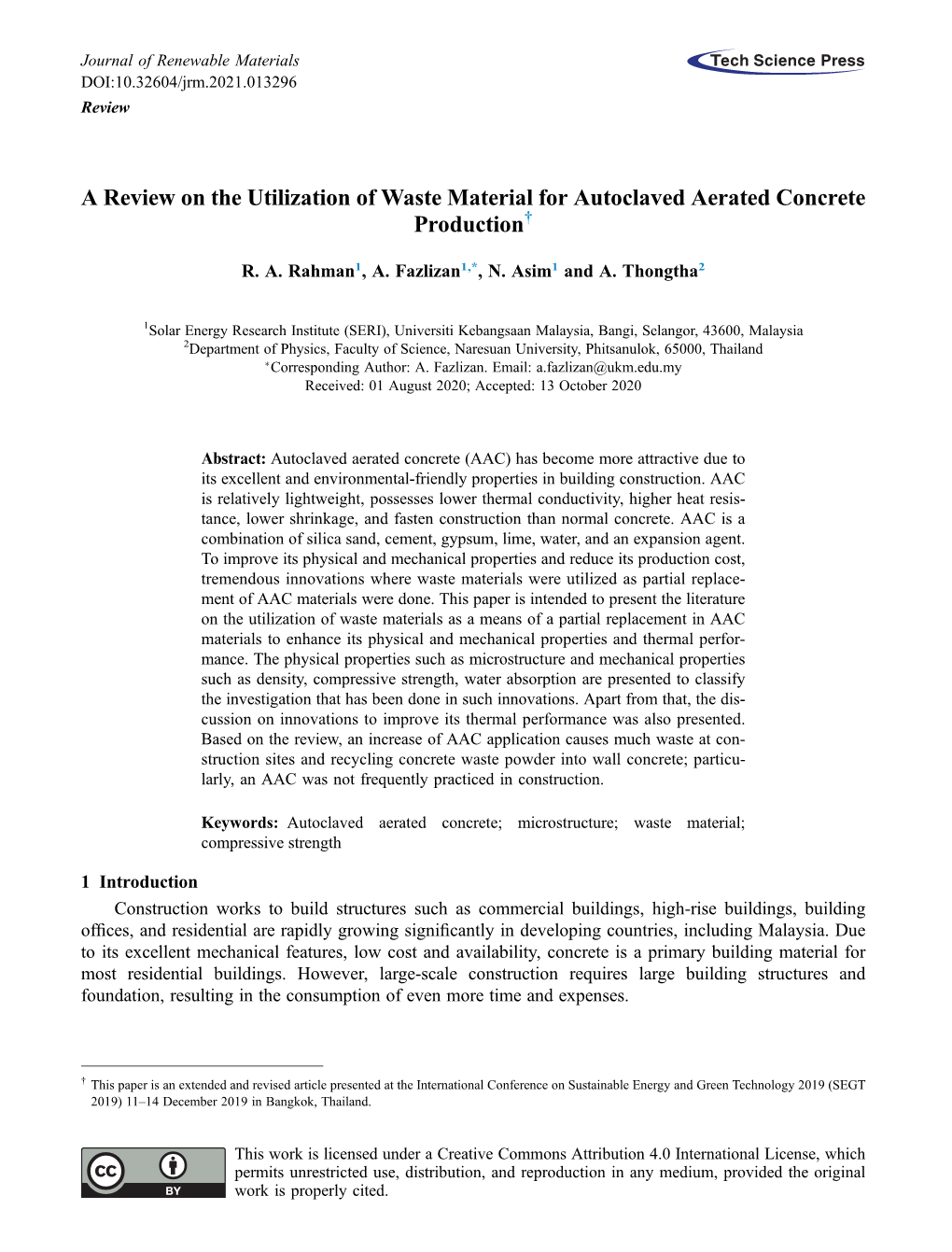 A Review on the Utilization of Waste Material for Autoclaved Aerated Concrete Production†