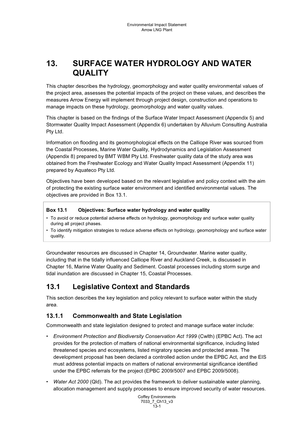 EIS 13 Surface Water Hydrology and Water Quality