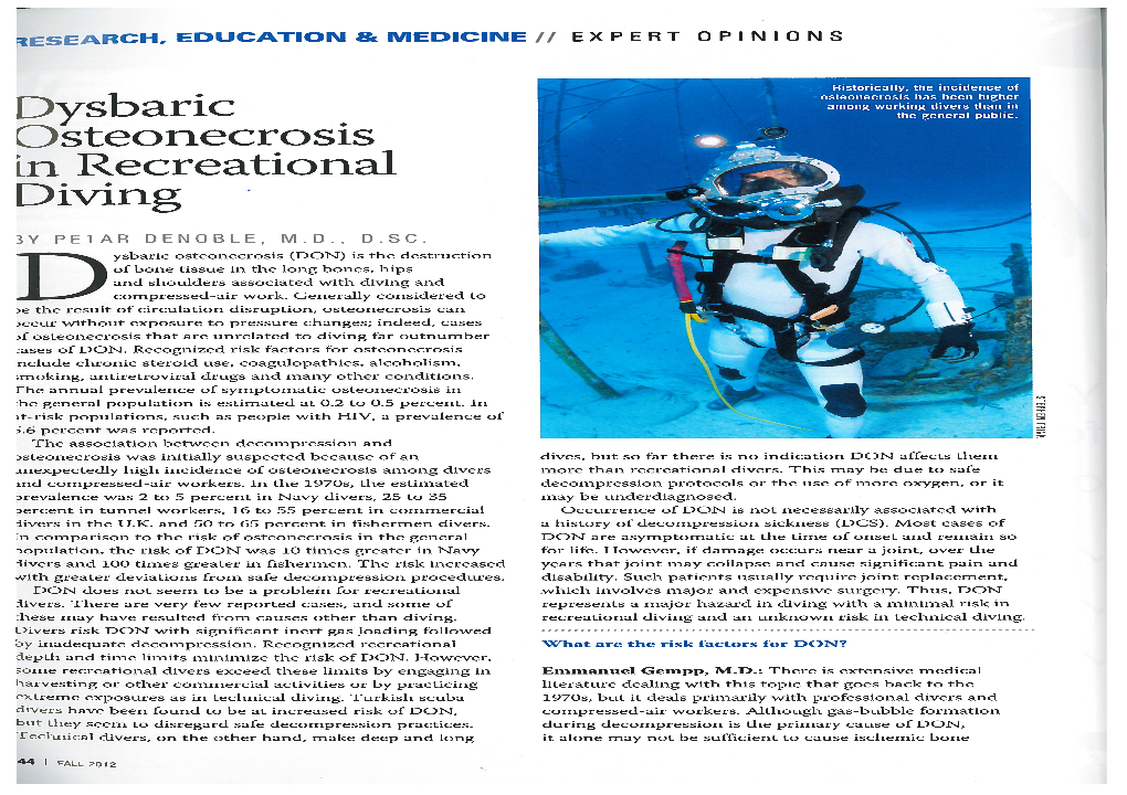 Dysbaric 0Steonecrosis [N Recreational Diving