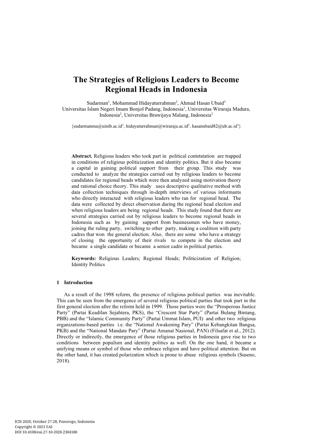 The Strategies of Religious Leaders to Become Regional Heads in Indonesia