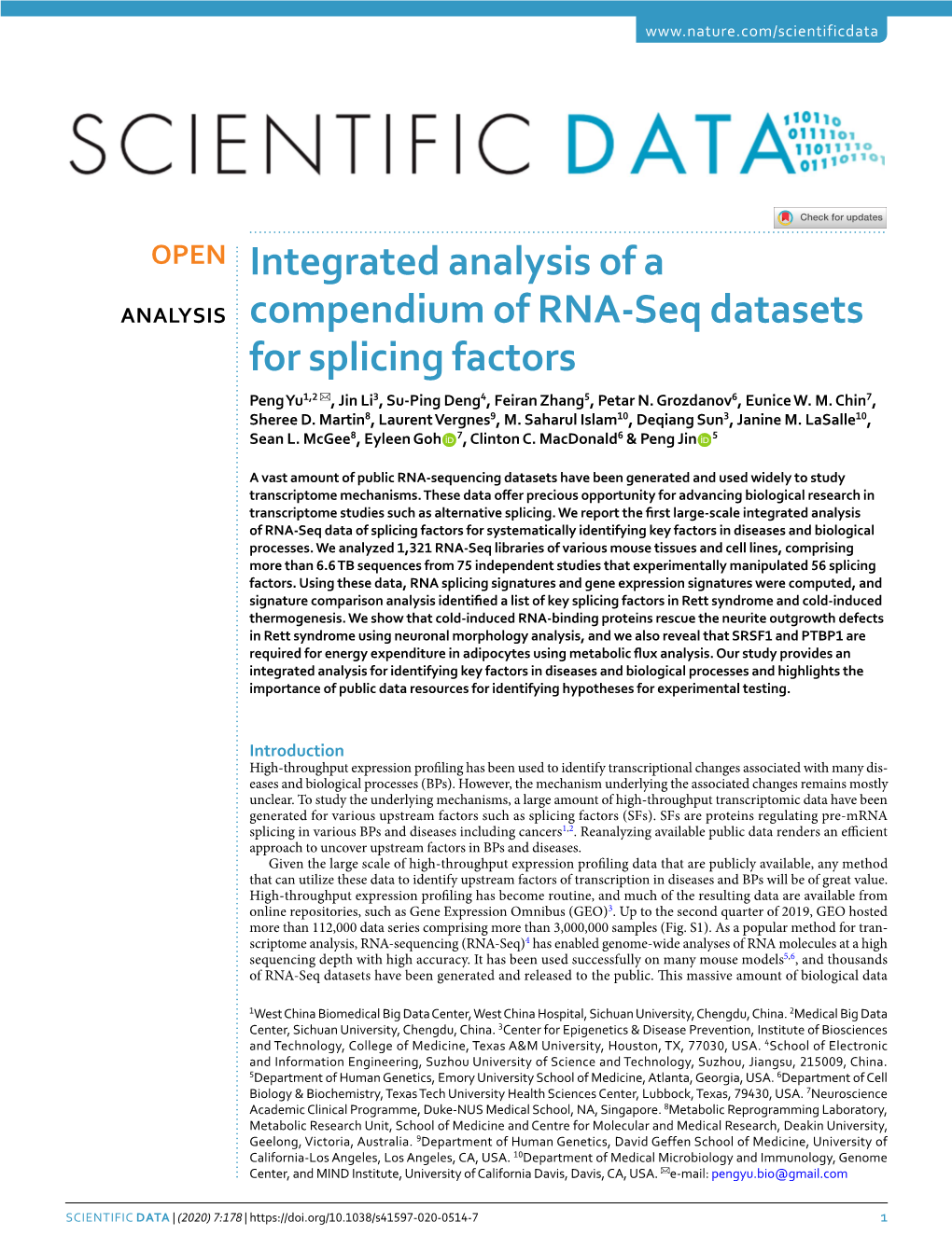 Integrated Analysis of a Compendium of RNA-Seq Datasets for Splicing Factors