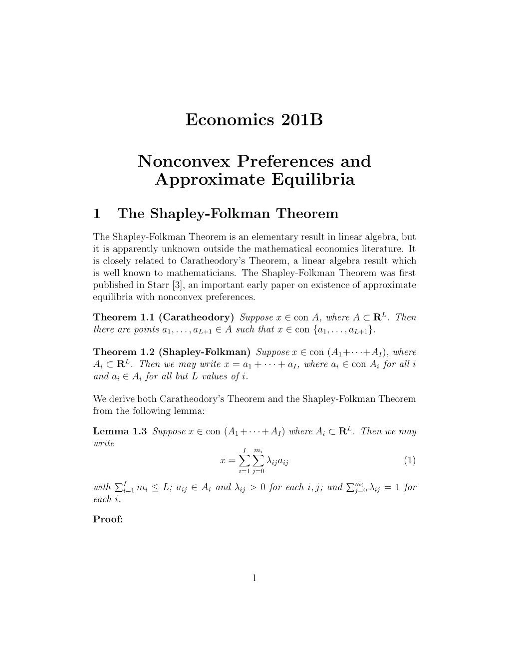 Economics 201B Nonconvex Preferences and Approximate