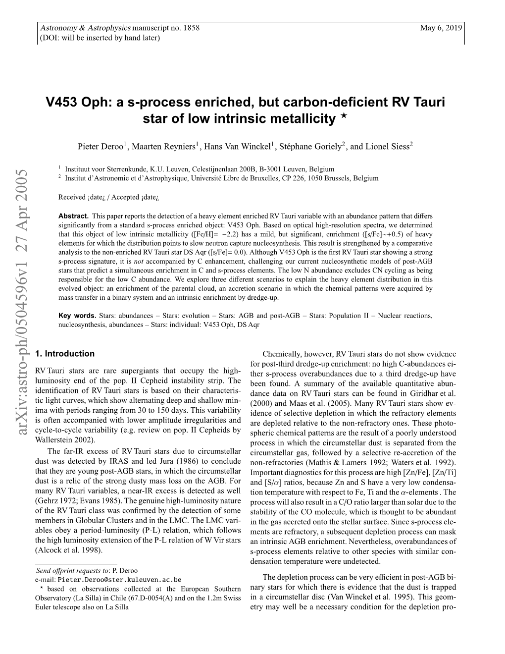 V453 Oph: a S-Process Enriched, but Carbon-Deficient RV Tauri