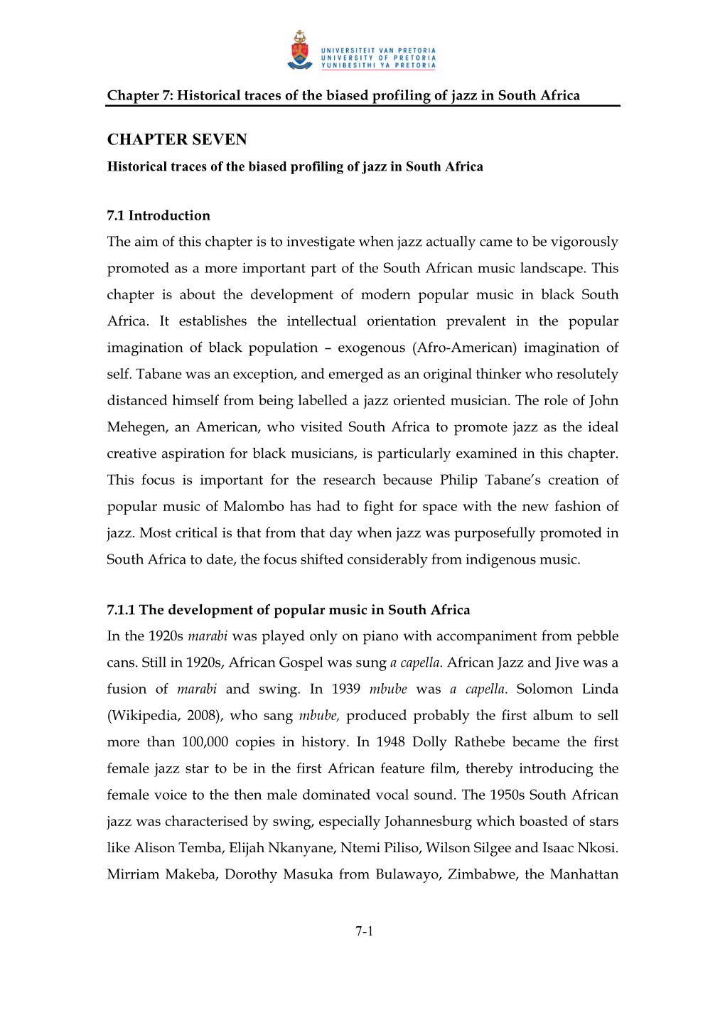 Chapter 7: Historical Traces of the Biased Profiling of Jazz in South Africa