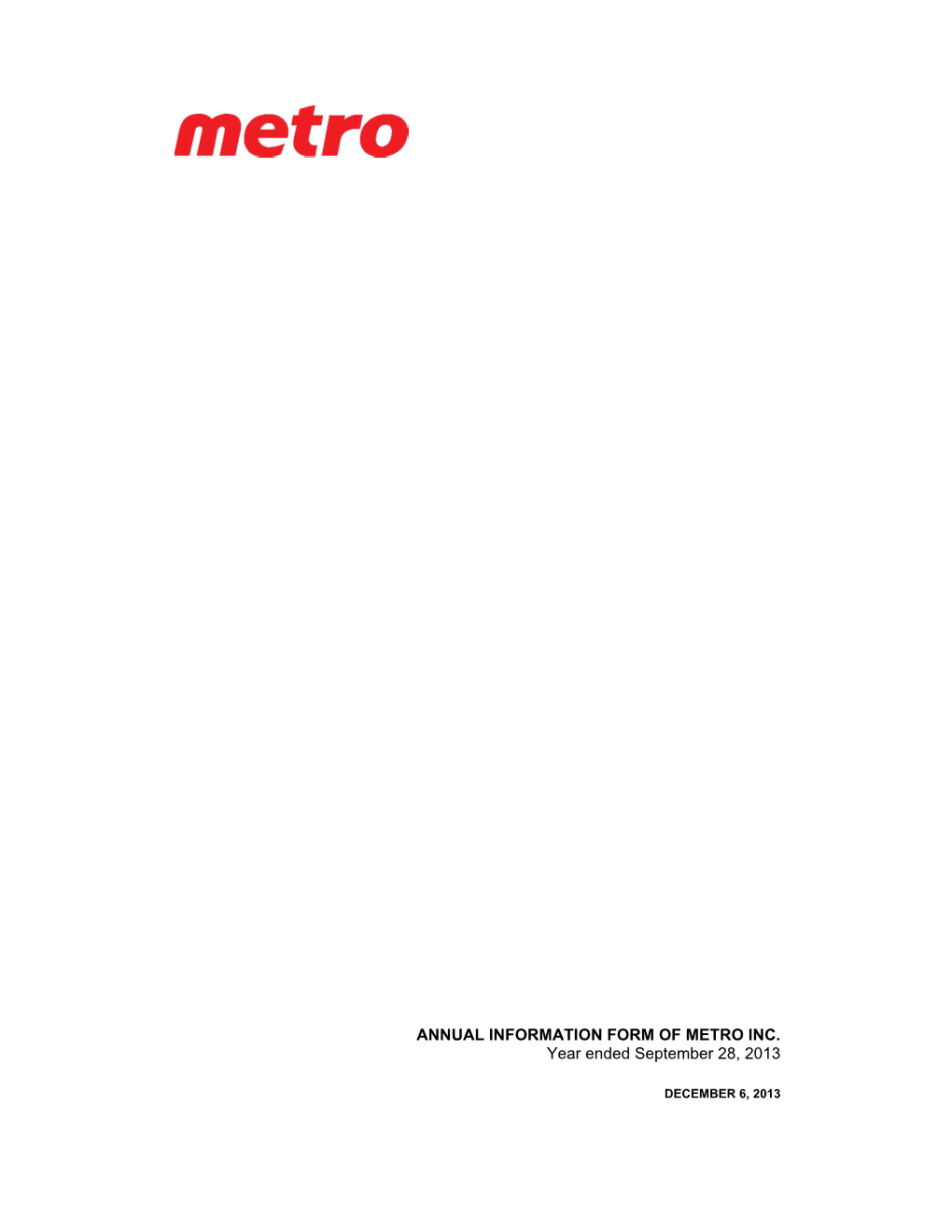 Annual Information Form of Metro Inc