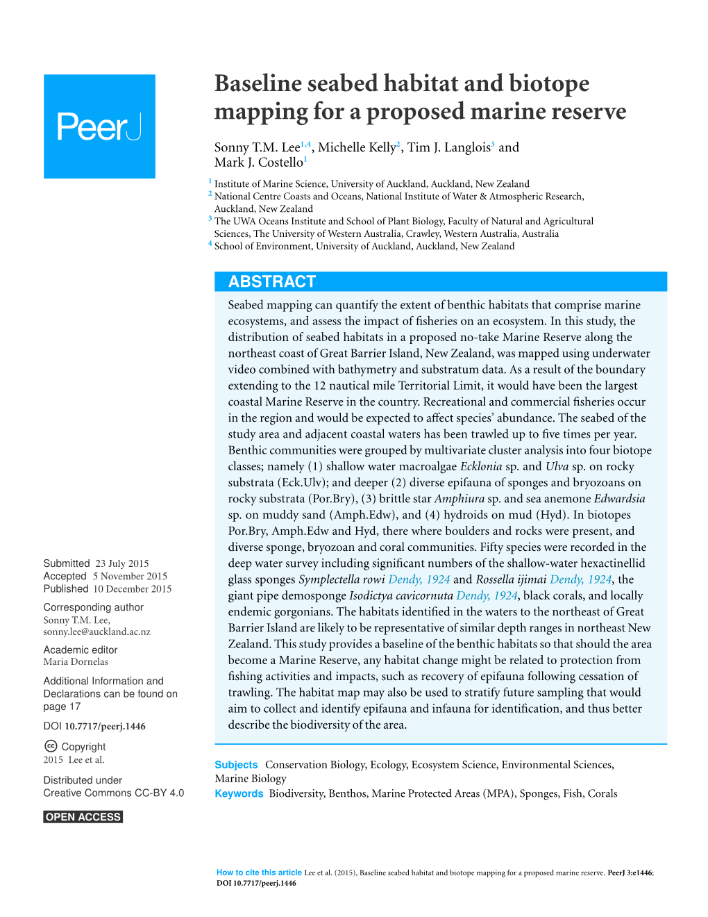 Baseline Seabed Habitat and Biotope Mapping for a Proposed Marine Reserve