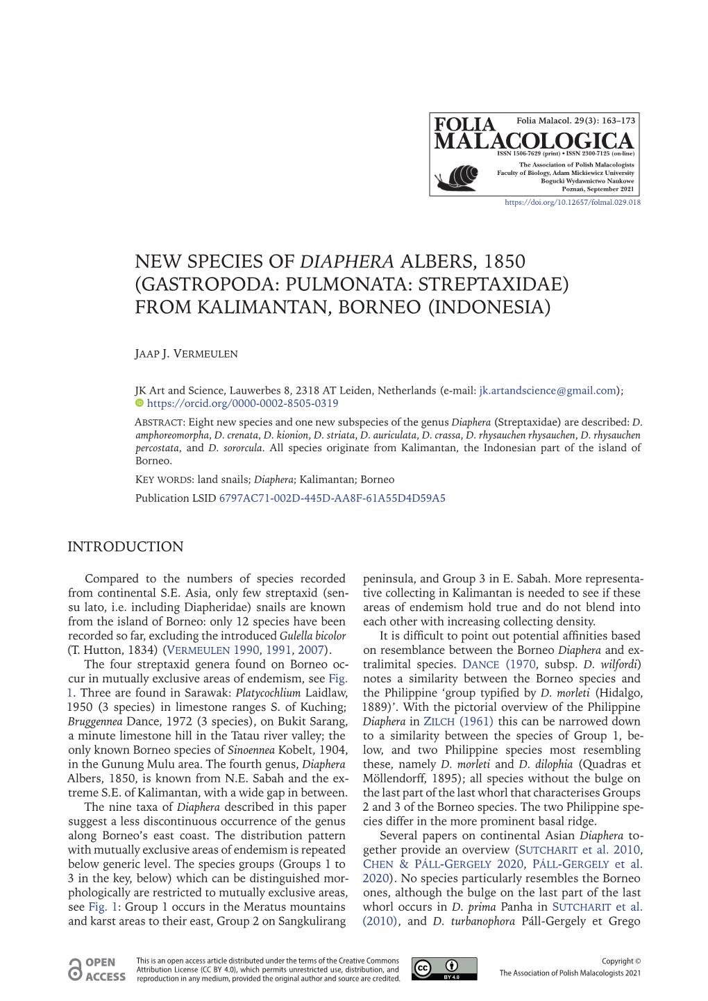 New Species of Diaphera Albers, 1850 (Gastropoda: Pulmonata: Streptaxidae) from Kalimantan, Borneo (Indonesia)