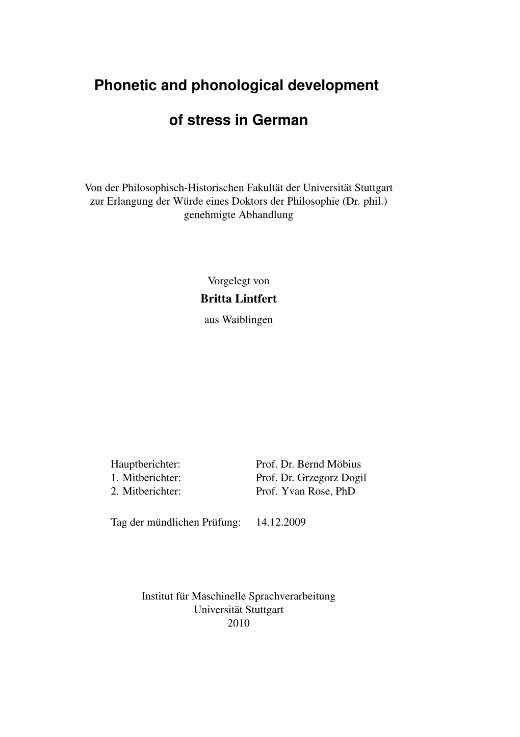 Phonetic and Phonological Development of Stress in German
