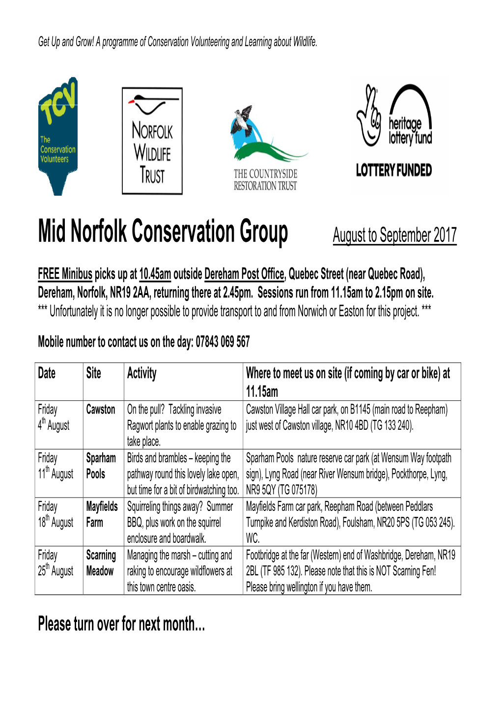 Mid Norfolk Conservation Group August to September 2017