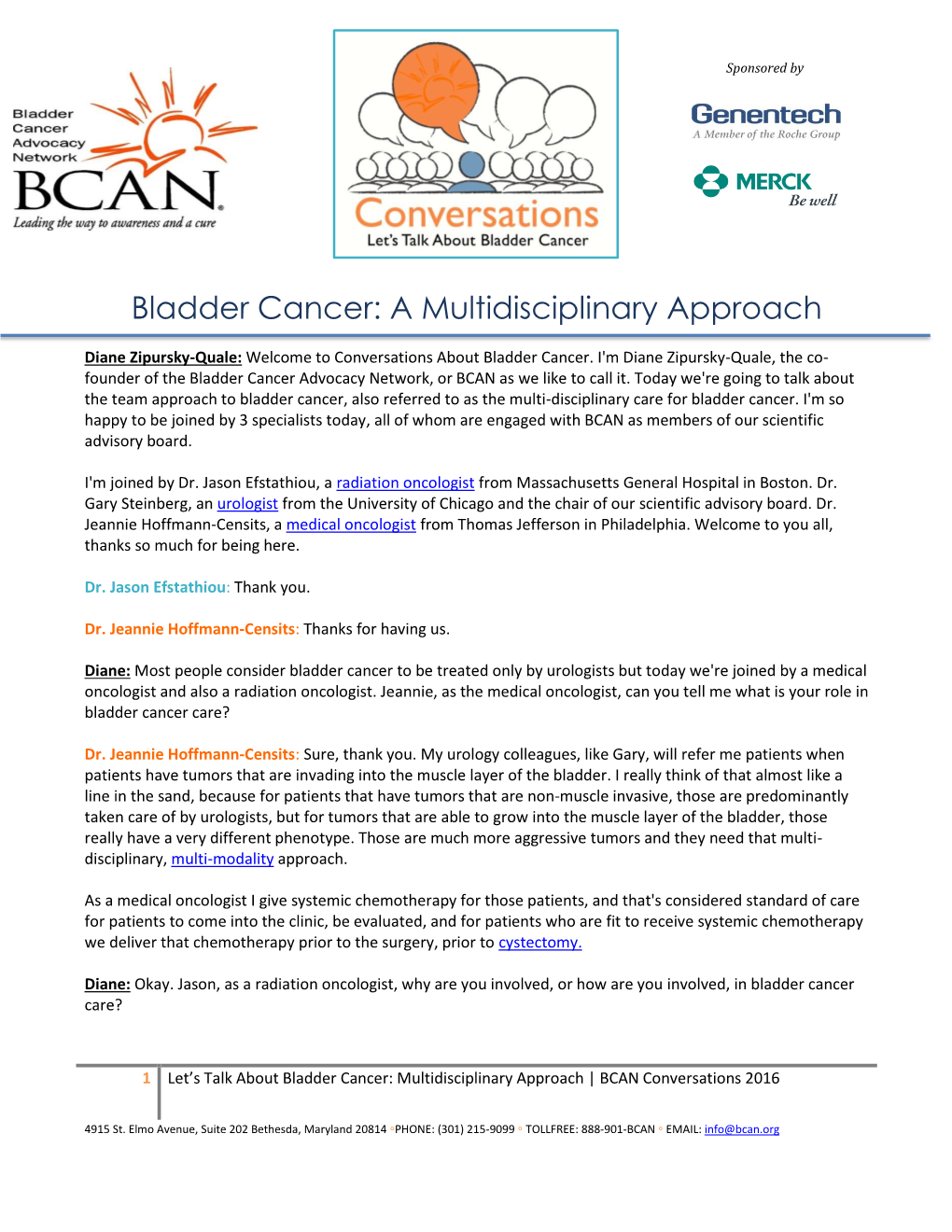 Bladder Cancer: a Multidisciplinary Approach