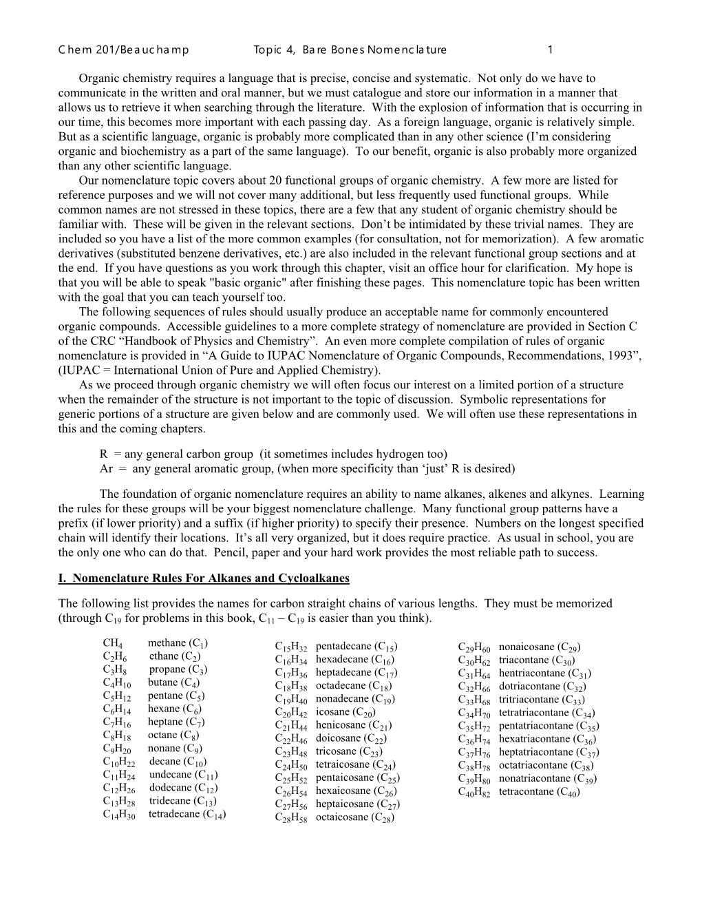 Chem 201/Beauchamp Topic 4, Bare Bones Nomenclature 1