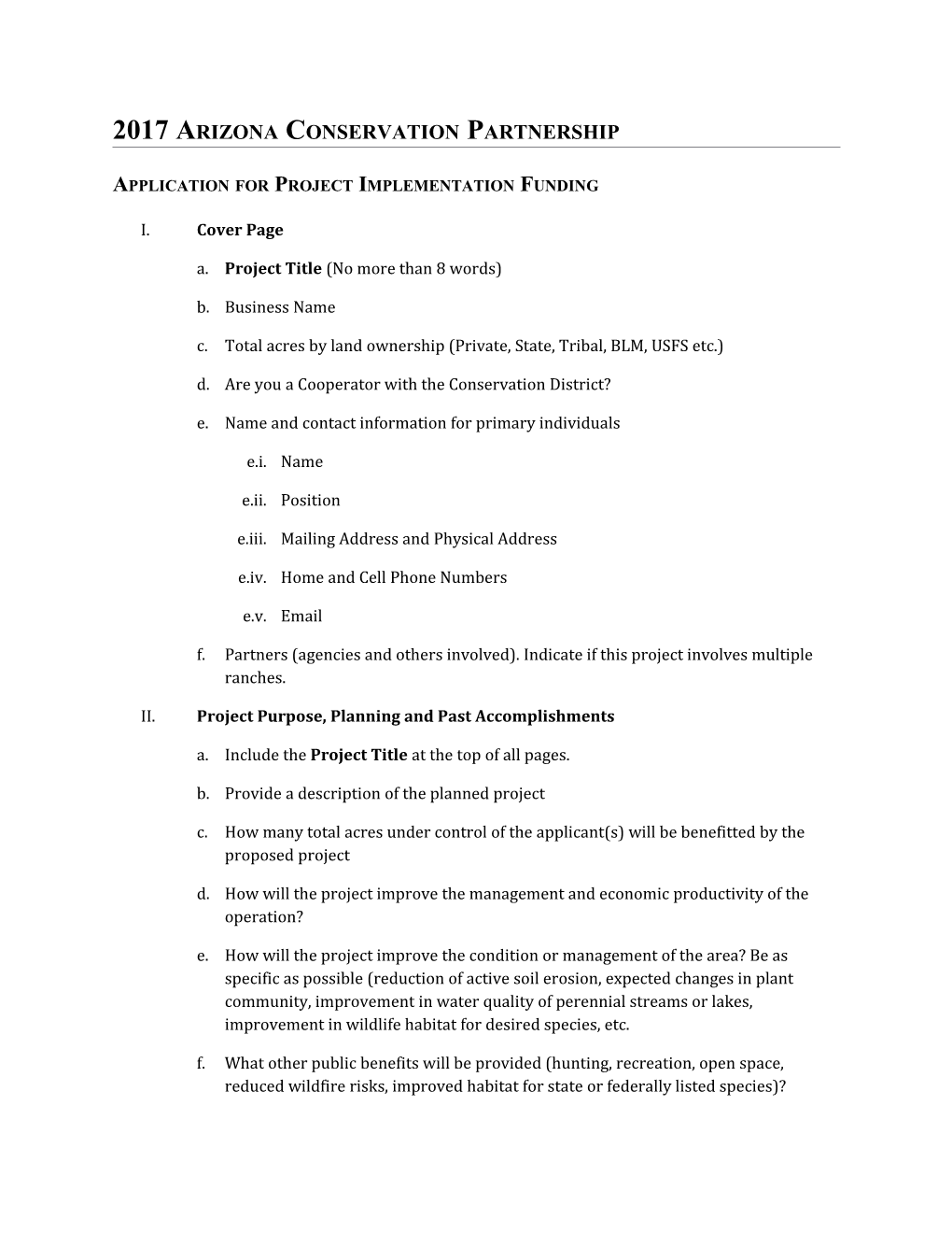 Application for Project Implementation Funding