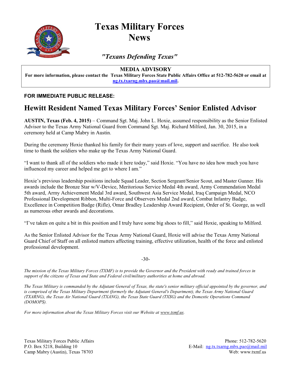 Texas Military Forces News