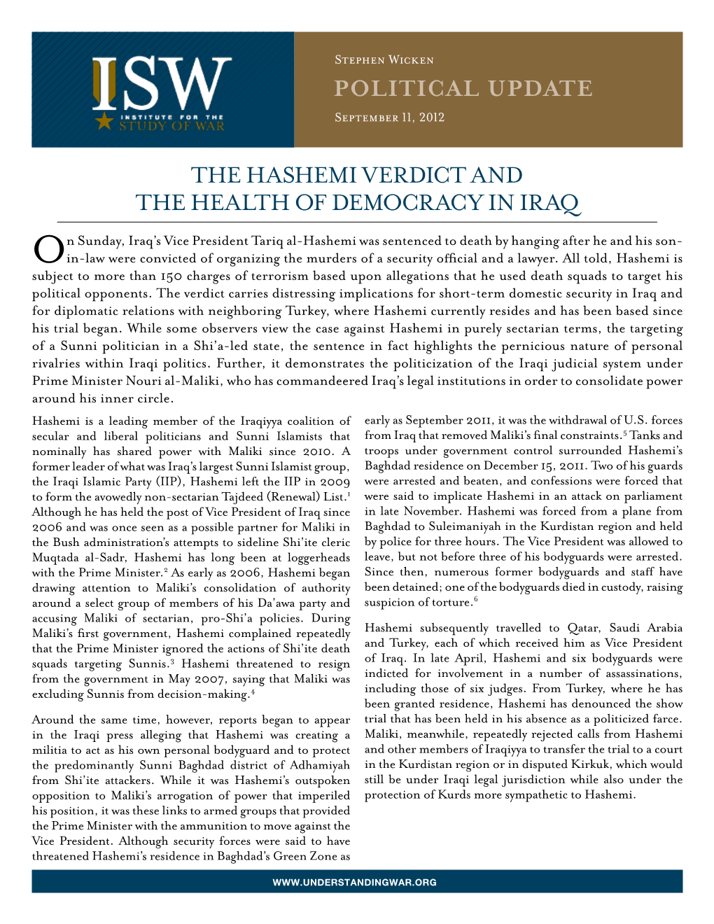 Hashemi Verdict & the Health of Democracy in Iraq