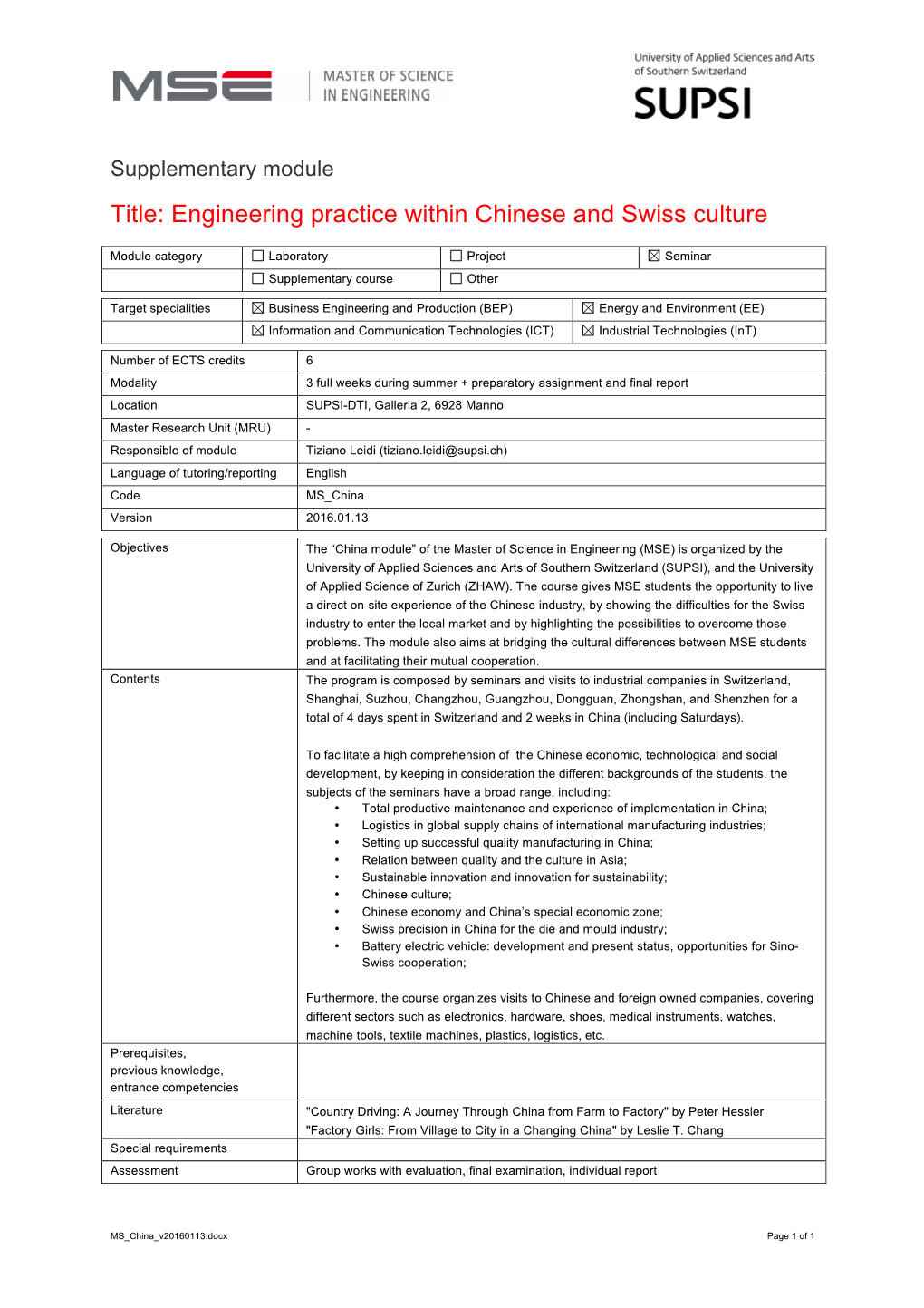 Title: Engineering Practice Within Chinese and Swiss Culture